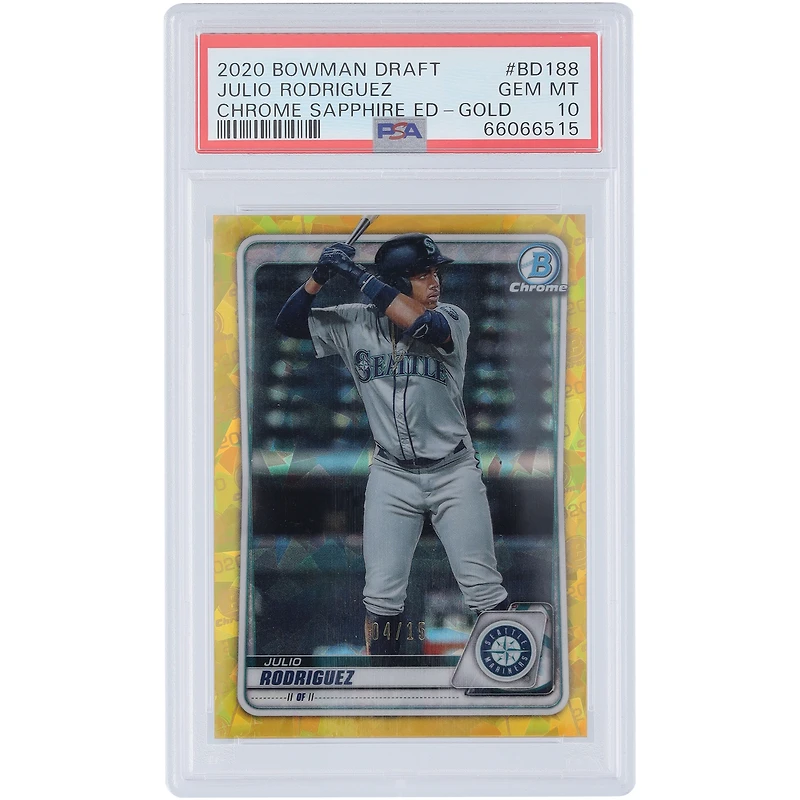 Julio Rodriguez Seattle Mariners 2020 Bowman Draft Chrome Sapphire Edition Gold #BD-188 #4/15 PSA Authenticated 10 Card