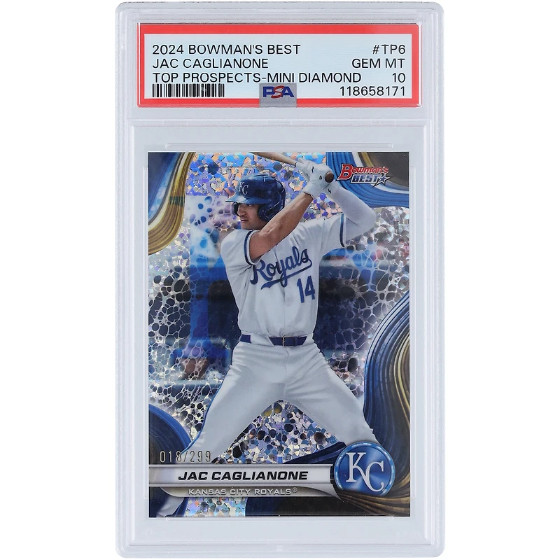 Jac Caglianone Kansas City Royals 2024 Bowman's Best Top Prospects Mini Diamond #TP6 #18/299 PSA Authenticated 10 Card