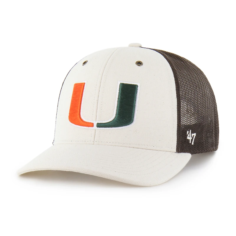 Men's Carhartt x '47 Natural/Brown Miami Hurricanes Undyed Trucker Adjustable Hat