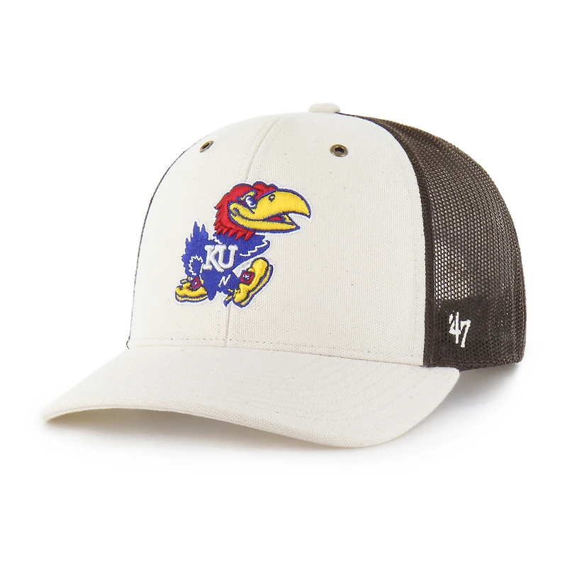 Men's Carhartt x '47 Natural/Brown Kansas Jayhawks Undyed Trucker Adjustable Hat