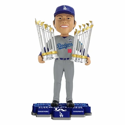 FOCO Yoshinobu Yamamoto Los Angeles Dodgers Back-to-Back World Series Champions 8" Bobblehead