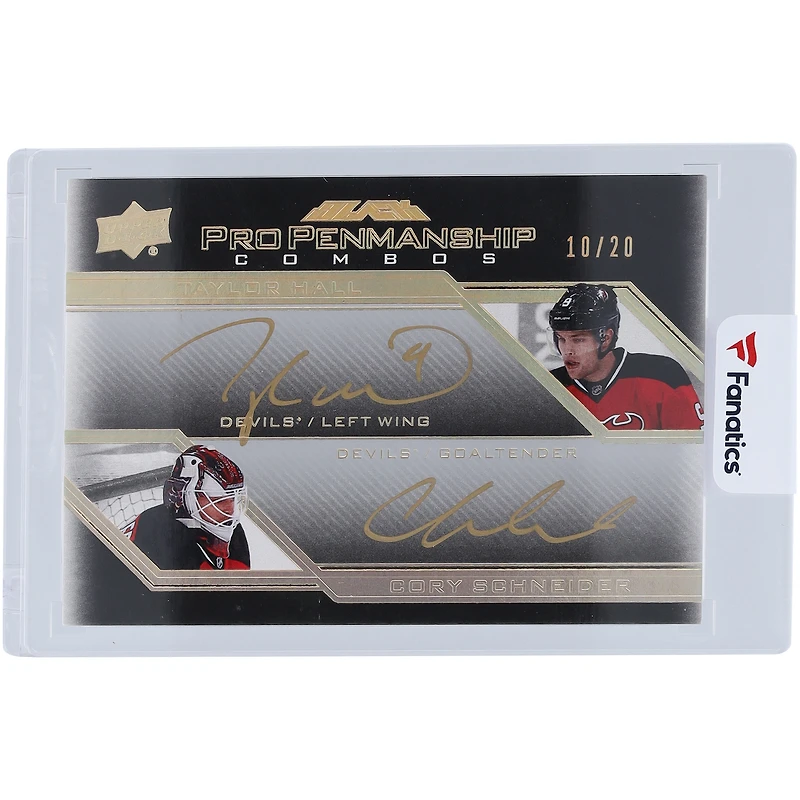 Taylor Hall & Cory Schneider New Jersey Devils Autographed 2016-17 Upper Deck Black Pro Penmenship Combos Gold Ink #PEN2-HS #10/20 Card
