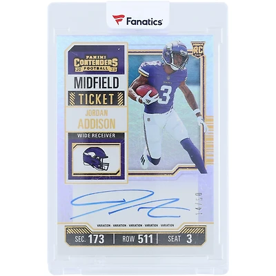 Jordan Addison Minnesota Vikings Autographed 2023 Panini Contenders Optic Midfield Ticket #120 #14/50 Rookie Card