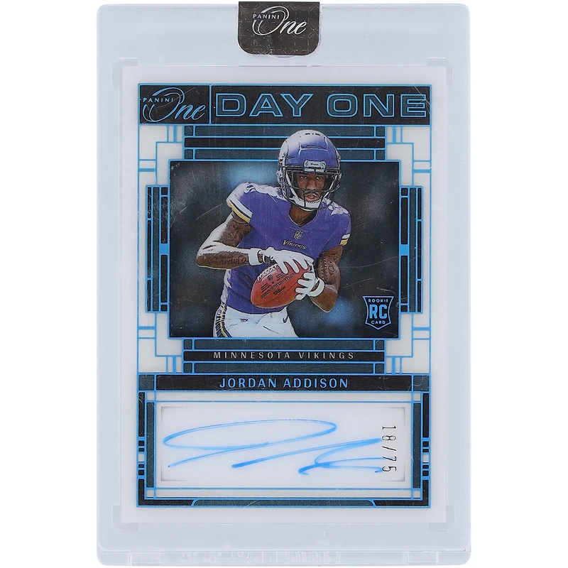 Jordan Addison Minnesota Vikings Autographed 2023 Panini One Blue Day One #115 #18/75 Rookie Card