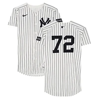 Jose Caballero New York Yankees Player-Worn #72 White Pinstripe Nike Jersey vs. Toronto Blue Jays on October 8, 2025 - ALDS Game 4
