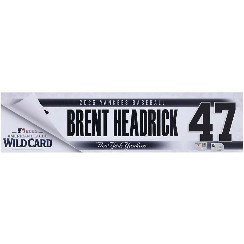 Brent Headrick New York Yankees Player-Issued #47 Nameplate from 2025 Wild Card Series vs. Boston Red Sox