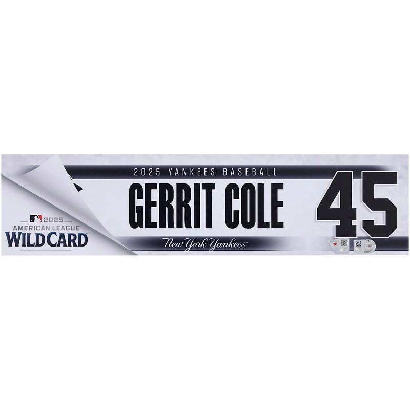 Gerrit Cole New York Yankees Player-Issued #45 Nameplate from 2025 Wild Card Series vs. Boston Red Sox