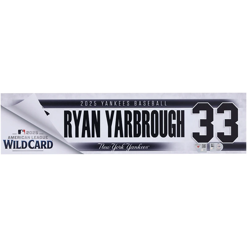 Ryan Yarbrough New York Yankees Player-Issued #33 Nameplate from 2025 Wild Card Series vs. Boston Red Sox
