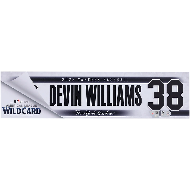 Devin Williams New York Yankees Player-Issued #38 Nameplate from 2025 Wild Card Series vs. Boston Red Sox