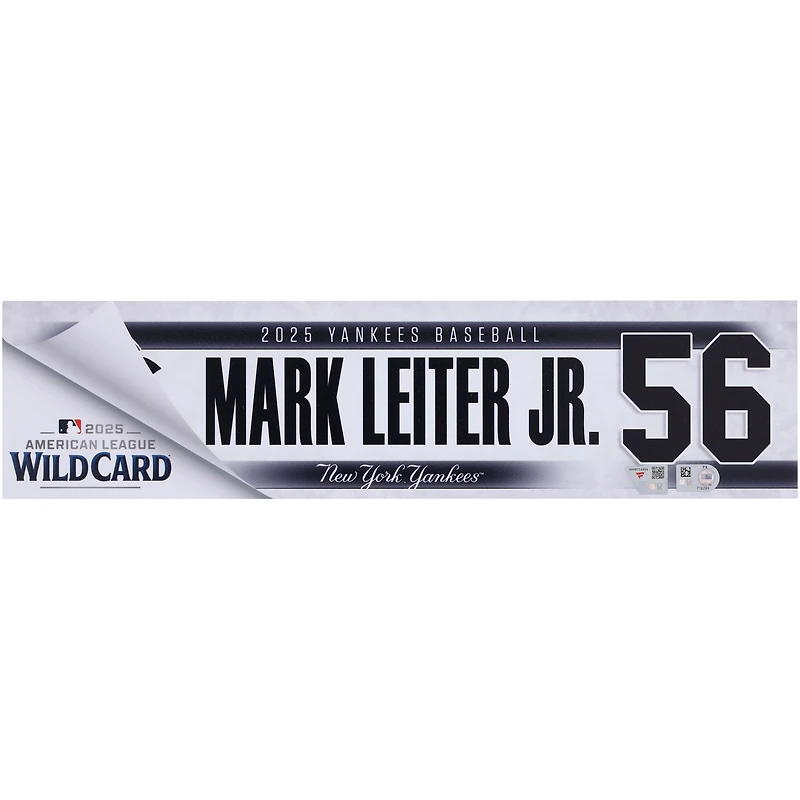 Mark Leiter Jr. New York Yankees Player-Issued #56 Nameplate from 2025 Wild Card Series vs. Boston Red Sox