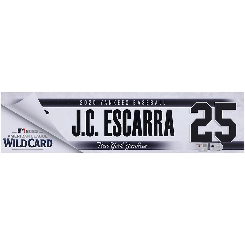 J.C. Escarra New York Yankees Player-Issued #25 Nameplate from 2025 Wild Card Series vs. Boston Red Sox