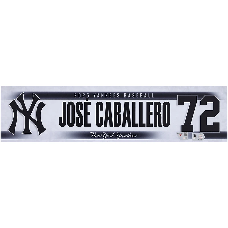 Jose Caballero New York Yankees Player-Issued #72 Nameplate from the 2025 MLB Season