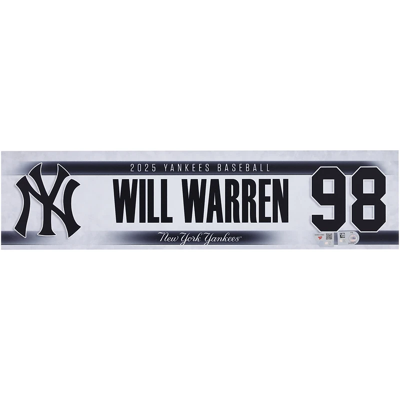 Will Warren New York Yankees Player-Issued #98 Nameplate from the 2025 MLB Season