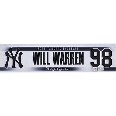 Will Warren New York Yankees Player-Issued #98 Nameplate from the 2025 MLB Season
