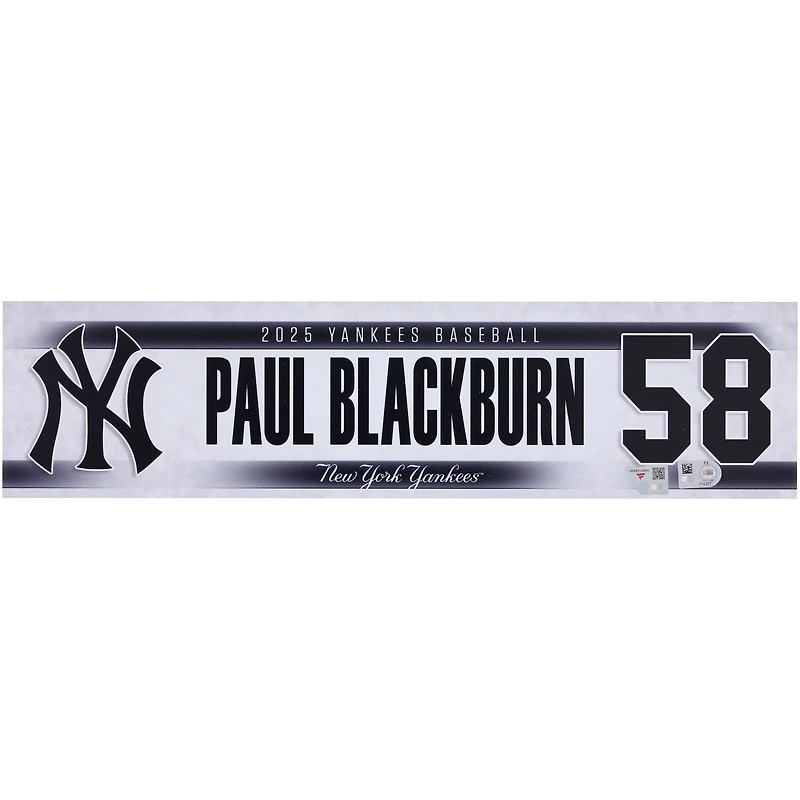 Paul Blackburn New York Yankees Player-Issued #58 Nameplate from the 2025 MLB Season