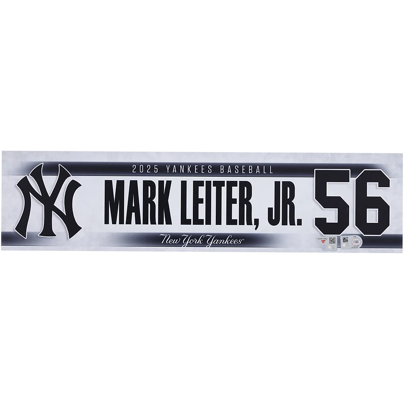 Mark Leiter Jr. New York Yankees Player-Issued #56 Nameplate from the 2025 MLB Season