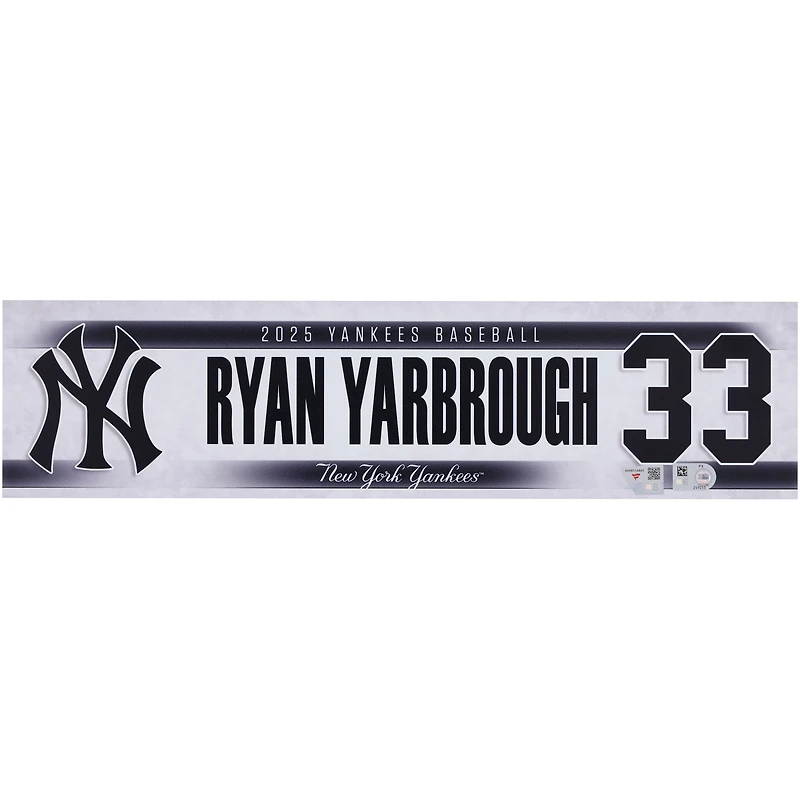 Ryan Yarbrough New York Yankees Player-Issued #33 Nameplate from the 2025 MLB Season