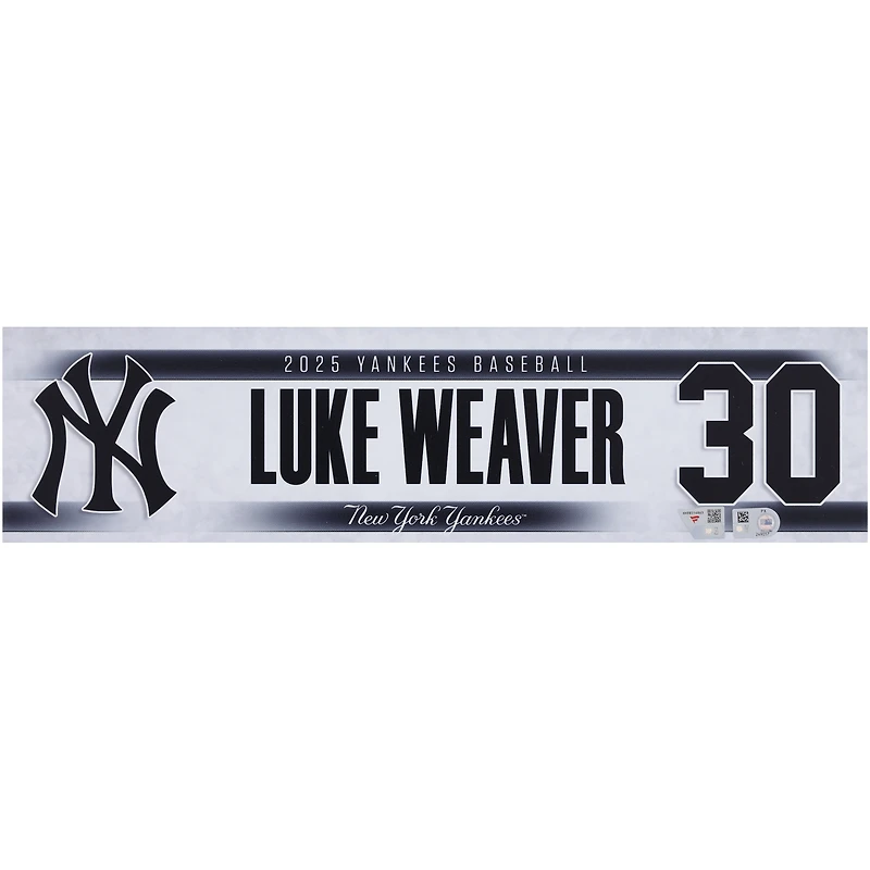 Luke Weaver New York Yankees Player-Issued #30 Nameplate from the 2025 MLB Season