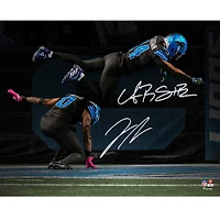 Jahmyr Gibbs & Amon-Ra St. Brown Detroit Lions Autographed 16" x 20" 2025 Week 7 Touchdown Celebration Leap Spotlight Photograph