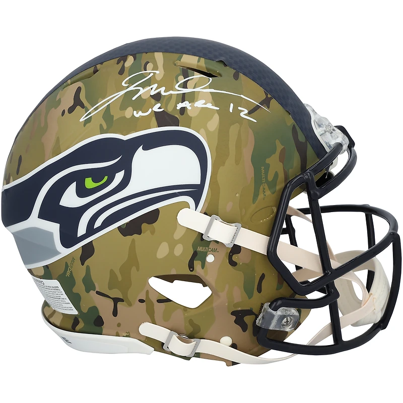 Jalen Milroe Seattle Seahawks Autographed Riddell Camo Speed Authentic Helmet with "We Are 12" Inscription