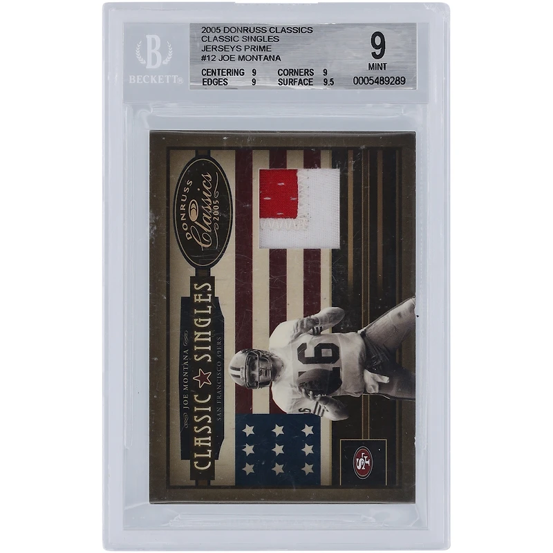 Joe Montana San Francisco 49ers 2005 Donruss Classics Dual-Color Game Used Relic #CS-12 #8/25 BGS Authenticated 9 Card - 9,9,9,9.5 Subgrades