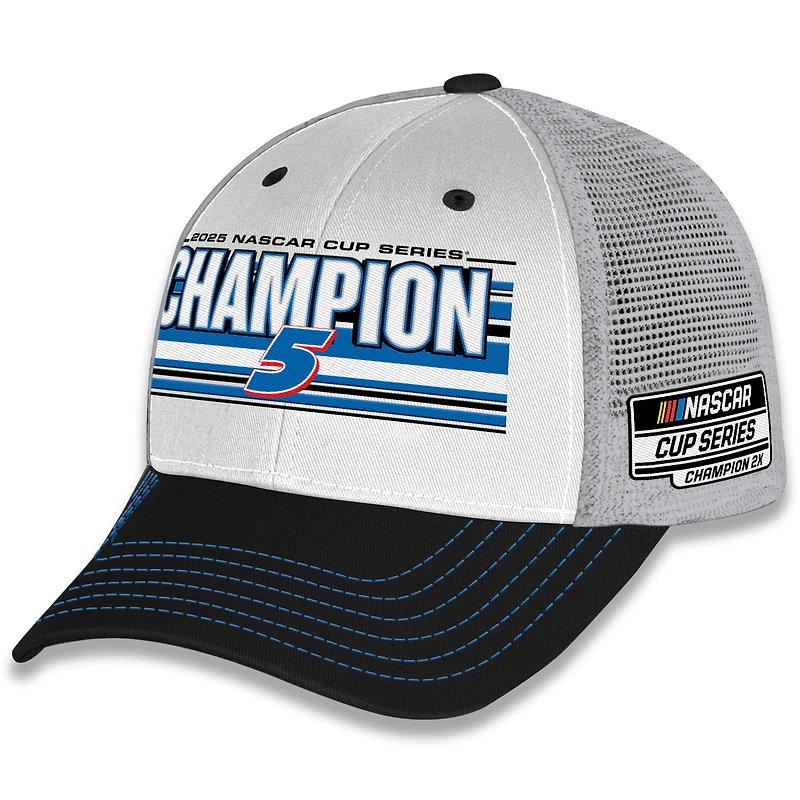 Men's Hendrick Motorsports Team Collection White/Black Kyle Larson 2025 NASCAR Cup Series Champion Big Number Trucker Adjustable Hat