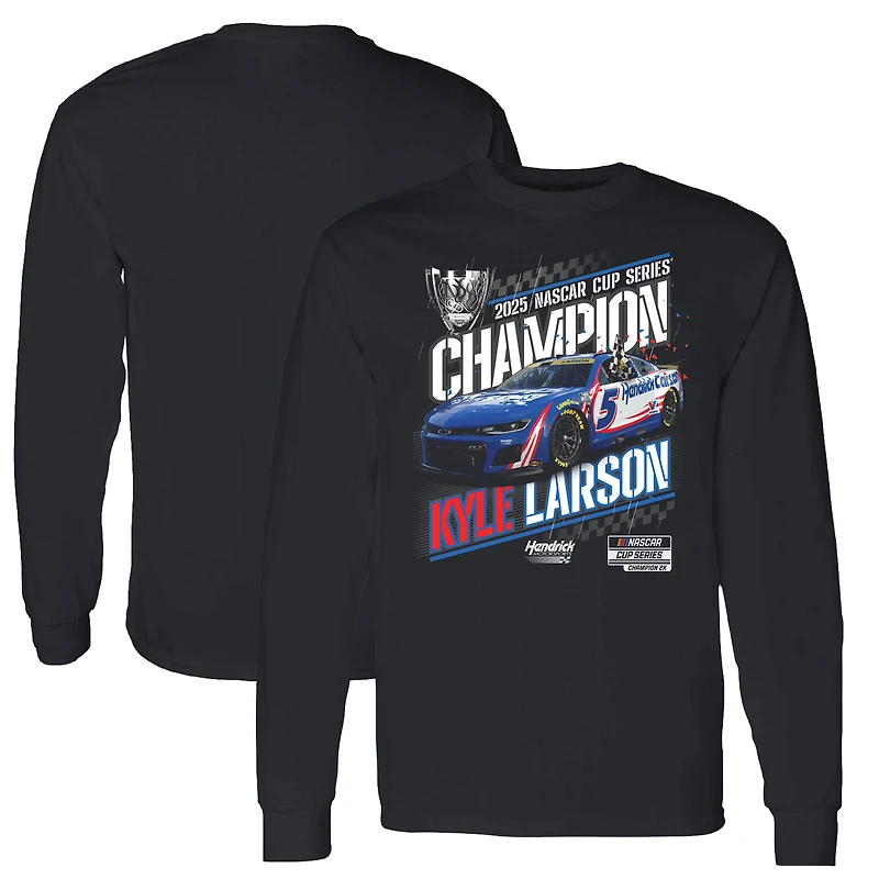 Men's Hendrick Motorsports Team Collection Black Kyle Larson 2025 NASCAR Cup Series Champion Official Long Sleeve T-Shirt
