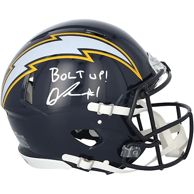 Quentin Johnston Los Angeles Chargers Autographed Riddell 2025 Alternate Speed Authentic Helmet with "Bolt Up!" Inscription