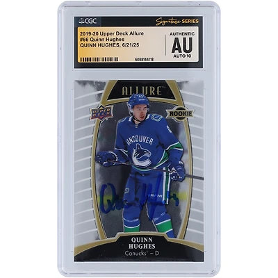 Quinn Hughes Vancouver Canucks Autographed 2019-20 Upper Deck Allure #66 CGC Fanatics Witnessed Authenticated Auto 10 Rookie Card