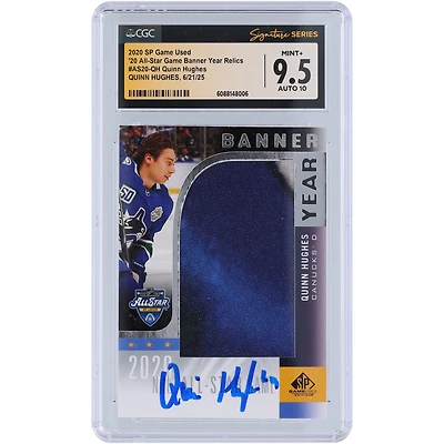 Quinn Hughes Vancouver Canucks Autographed 2020 Upper Deck SP Game Used Dual-Color Relic #AS20-QH CGC Fanatics Witnessed Authenticated 9.5/10 Card