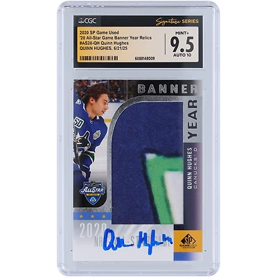 Quinn Hughes Vancouver Canucks Autographed 2020 Upper Deck SP Game Used Tri-Color Relic #AS20-QH CGC Fanatics Witnessed Authenticated 9.5/10 Card
