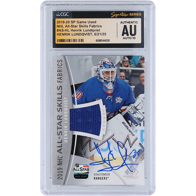 Henrik Lundqvist New York Rangers Autographed 2019-20 Upper Deck SP Game Used All-Star Skills GU Relic #AS-HL CGC Fanatics Witnessed Authenticated Auto 10 Card