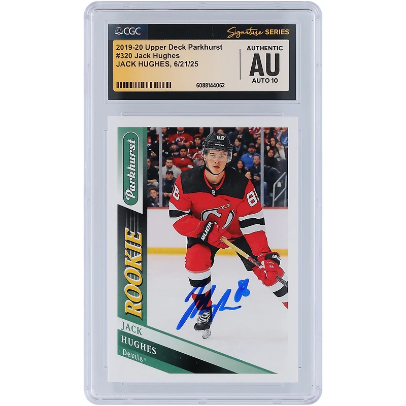 Jack Hughes New Jersey Devils Autographed 2019-20 Upper Deck Parkhurst #320 CGC Fanatics Witnessed Authenticated Auto 10 Rookie Card