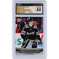 Luke Hughes New Jersey Devils Autographed 2023-24 Upper Deck Series 1 Debut Dates Silver Ink #DD-25 CGC Fanatics Witnessed Authenticated Rookie Card