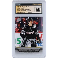 Luke Hughes New Jersey Devils Autographed 2023-24 Upper Deck Series 1 Debut Dates Silver Ink #DD-25 CGC Fanatics Witnessed Authenticated Auto 10 Rookie Card