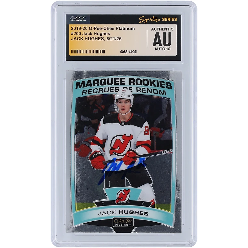 Jack Hughes New Jersey Devils Autographed 2019-20 O-Pee-Chee Platinum Marquee Rookies #200 CGC Fanatics Witnessed Authenticated Auto 10 Rookie Card