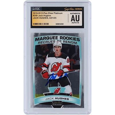 Jack Hughes New Jersey Devils Autographed 2019-20 O-Pee-Chee Platinum Marquee Rookies #200 CGC Fanatics Witnessed Authenticated Auto 10 Rookie Card