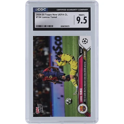 Lamine Yamal Barcelona 2024-25 Topps Now First To Score Multiple Knockout Stage Goals Before Age Of 18 #134 CGC Authenticated 9.5 Card