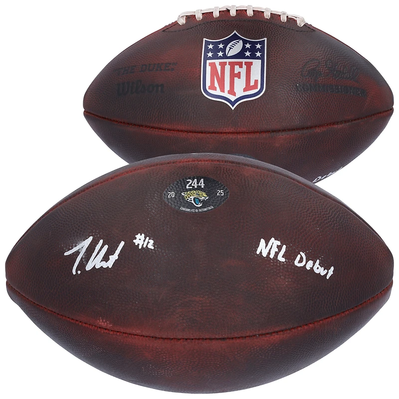 Travis Hunter Jacksonville Jaguars Autographed Game-Used Football vs. Carolina Panthers on September 7, 2025 with "NFL Debut" Inscription - #244