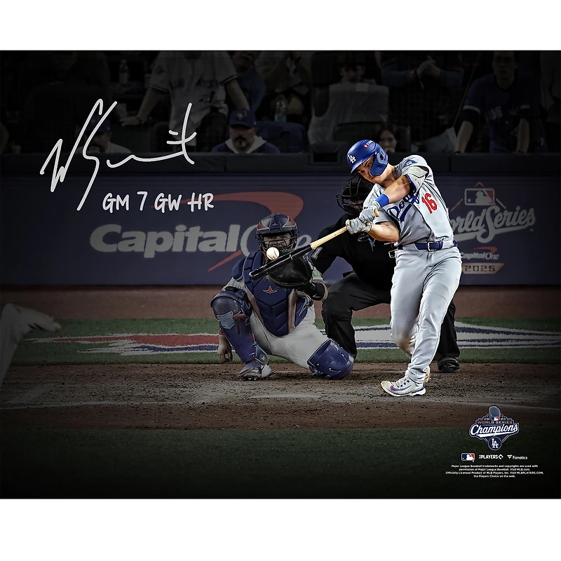 Will Smith Los Angeles Dodgers Autographed 2025 MLB World Series Champions 16" x 20" Photograph with "GM 7 GW HR" Inscription