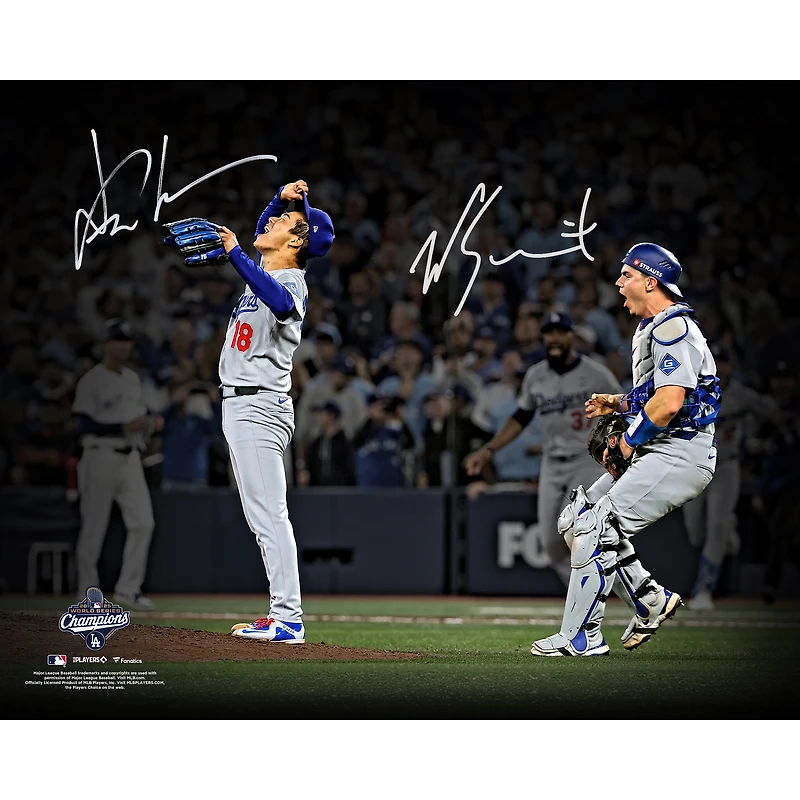 Yoshinobu Yamamoto & Will Smith Los Angeles Dodgers Autographed 2025 MLB World Series Champions 16" x 20" Last Out Photograph