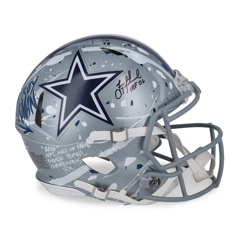 Troy Aikman Dallas Cowboys Autographed Riddell Speed Authentic Helmet with "HOF 06" Inscription - Art by King Saladeen - Limited Edition #1/1 - WN55915769