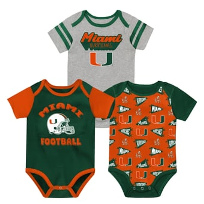 Newborn Outerstuff  Green Miami Hurricanes Star Player Three-Piece Bodysuit Set
