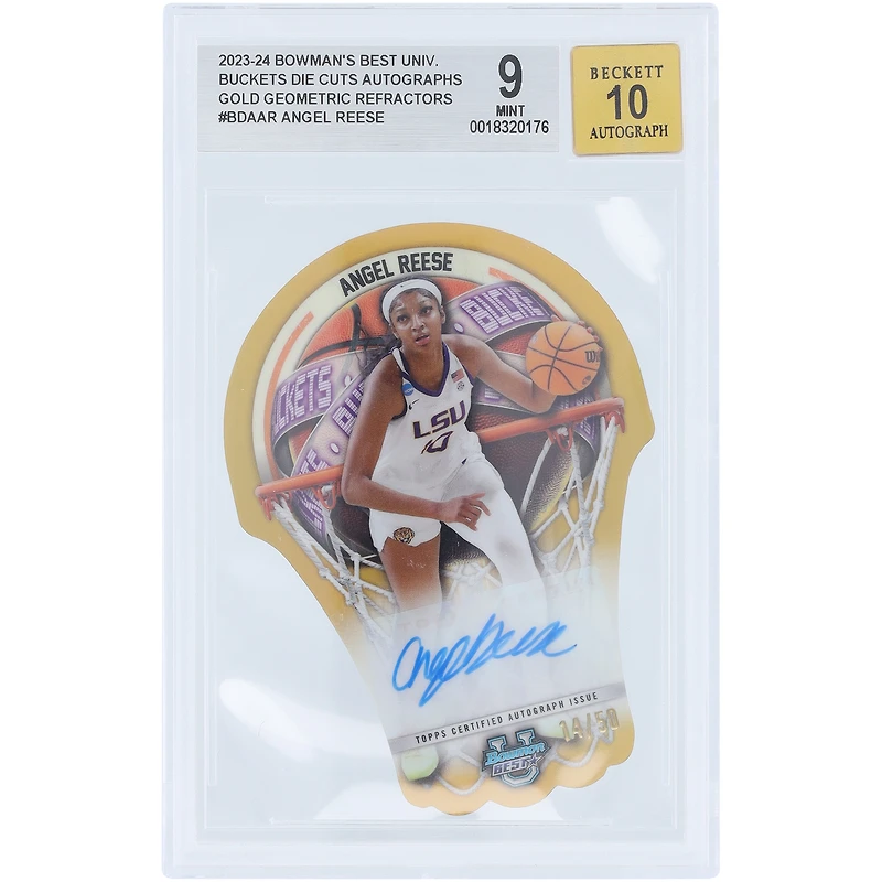 Angel Reese LSU Tigers Autographed 2023-24 Bowman Best University Buckets Die Cut Gold Refractor #BDA-AR #14/50 BGS Authenticated 9/10 Card