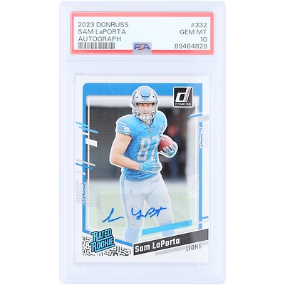 Sam LaPorta Detroit Lions Autographed 2023 Panini Donruss Rated Rookie #332 PSA Authenticated 10 Rookie Card