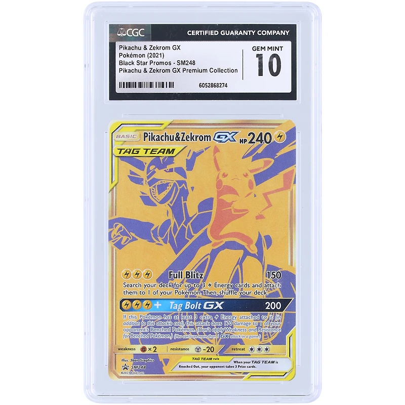 Pikachu & Zekrom GX 2021 Pokemon Sun & Moon Premium Collection Black Star Promos #SM248 CGC Authenticated 10 Card