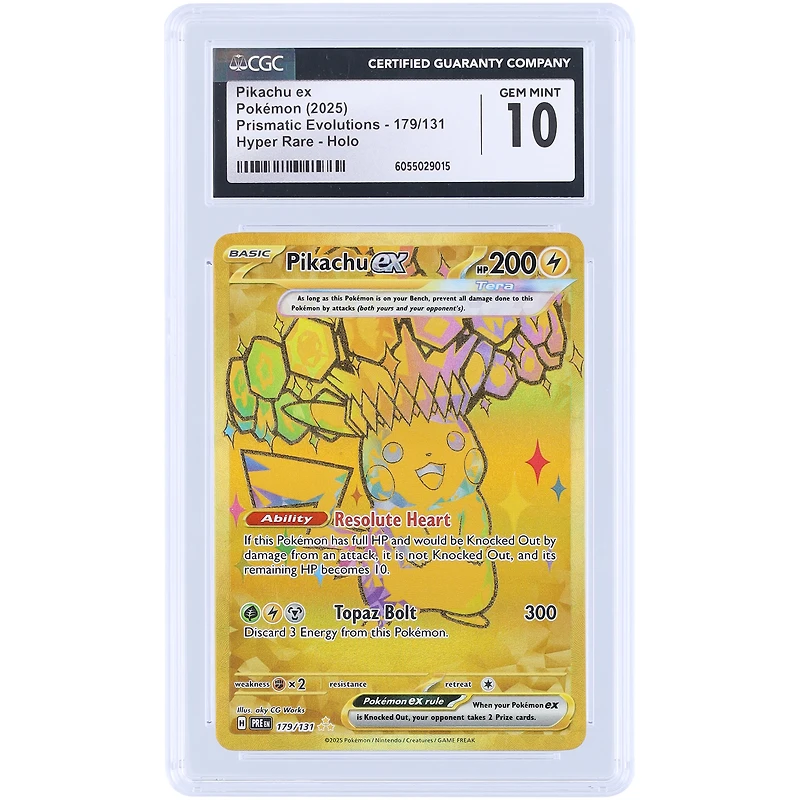 Pikachu EX 2025 Pokemon Prismatic Evolutions Hyper Rare #179 CGC Authenticated 10 Card