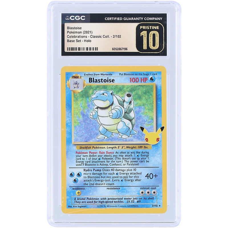 Blastoise 2021 Pokemon Celebrations Holo #2 CGC Authenticated Pristine 10 Card