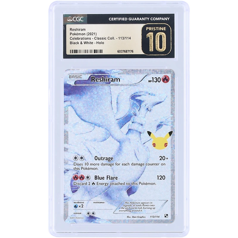 Reshiram 2021 Pokemon Celebrations Black & White Holo #113 CGC Authenticated Pristine 10 Card