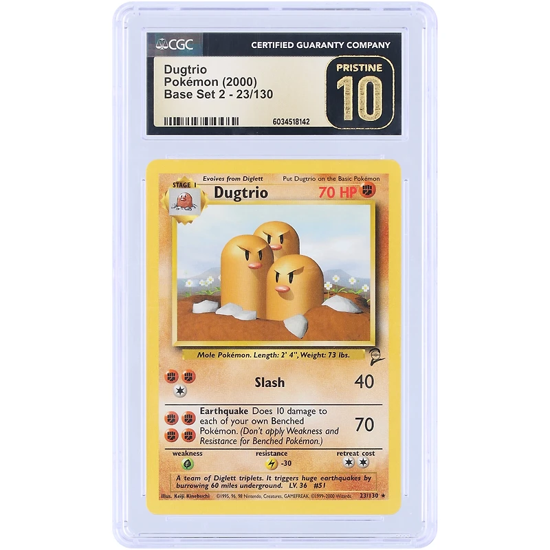 Dugtrio 2000 Pokemon Base Set 2 #23 CGC Authenticated Pristine 10 Card